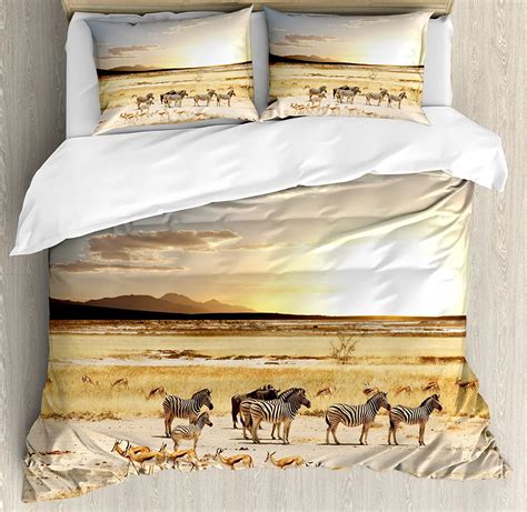 Safari Duvet Cover Set Their Striped Coats In Savannahs Sunset