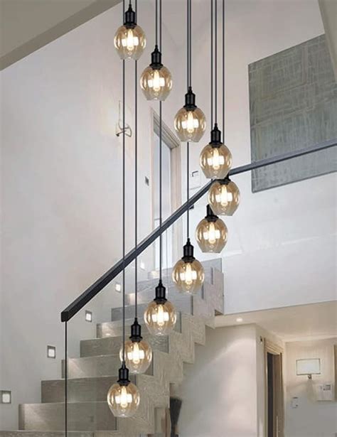 BDS Lighting 12 Glass Balls Staircase Chandelier Spiral Modern Pendant