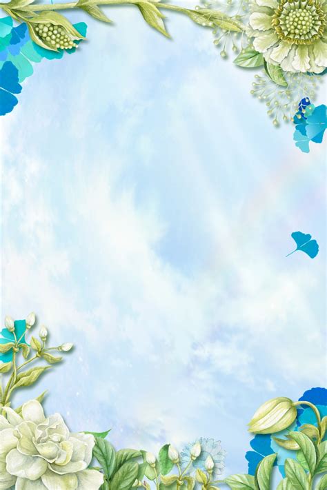 Blue Sky Green Flowers Background Illustration Border Fresh Original