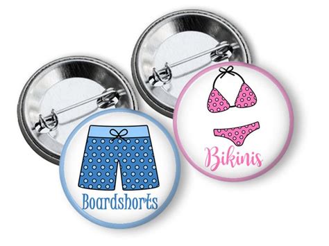 Gender Reveal Pins Bikinis Or Board Shorts Gender Reveal Party Etsy