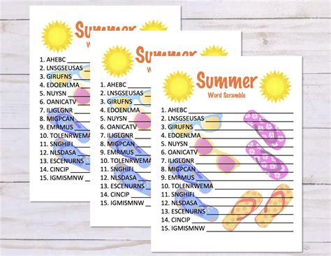 Summer Word Scramble Game Summer Party Game Printable Summer