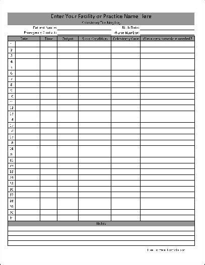 Free Personalized Colostomy Tracking Log Wide Numbered Rows From