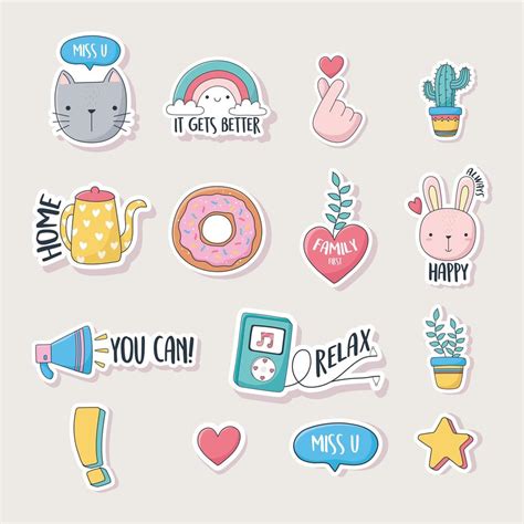 Assorted Cute Icons For Cards Stickers Or Patches 1240461 Vector Art