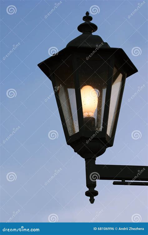 Dirty Old Street Lamp Against Twilight Background Stock Photo Image