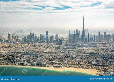 Aerial View Of Dubai Skyline And Beach United Arab Emirates Editorial