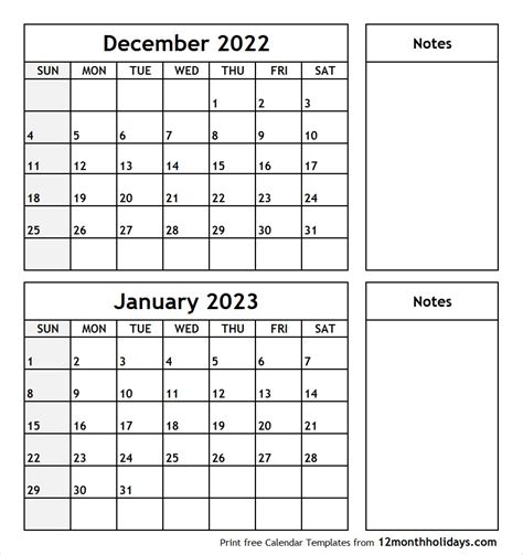 Calendar December 2023 January 2022