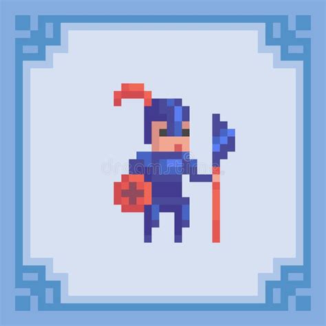 Medieval Warrior With Weapon Pixel Art Character Vector Illustration
