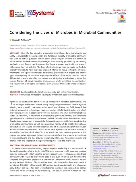 Pdf Considering The Lives Of Microbes In Microbial Communities