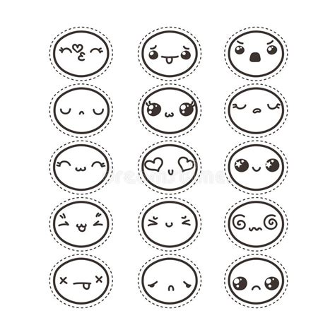 Set Of Cute Lovely Kawaii Emoticon Sticker Collection Set Of Cute