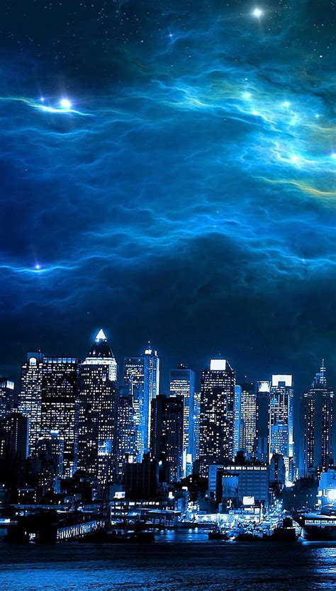 Blue Night City Sky Wallpaper