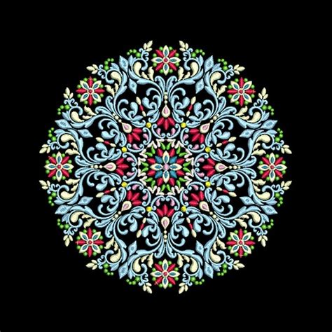 Colorful Arabesque Ornament Machine Embroidery Design Round Etsy