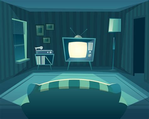 Free Vector Cartoon Living Room At Night Front View