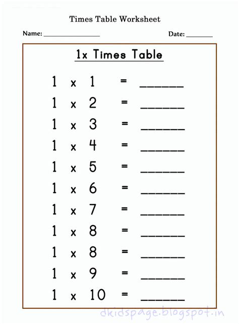 The questions are given along with answers and explanations. Kids Page: Printable 1 X Times Table Worksheets for Free ...
