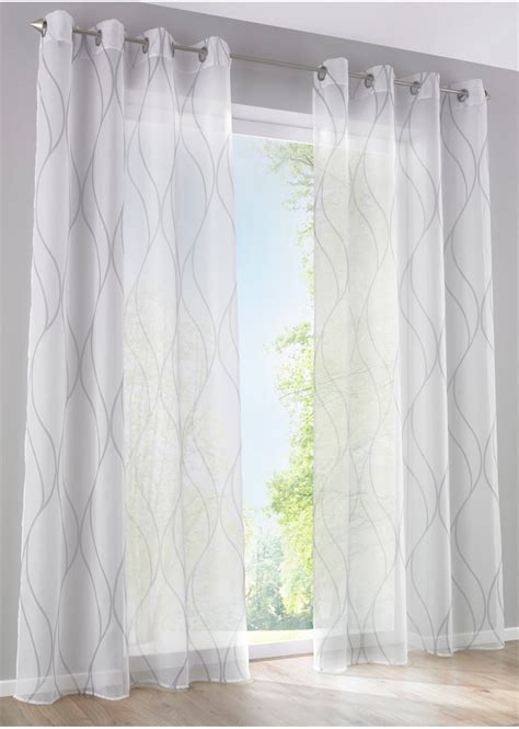 Transparente gardine mit modernem Druck. - weiß grau, Ösen