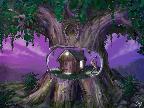 Fantasy Home Tree Purple Hd Wallpaper Peakpx