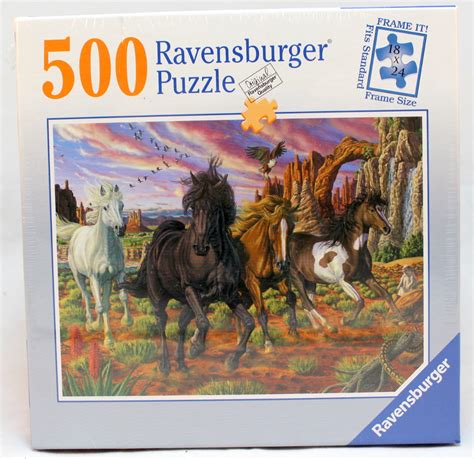 500 piece jigsaw puzzles are perfect for puzzlers of all ages and offer interlocking, durable pieces that can stand the test of little hands. Ravensburger 500 Piece Jigsaw Puzzle Horses in the Canyon ...