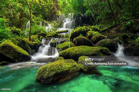 Beautiful Waterfall In Green Forest In Jungle At Phu Tub Berk Mountain