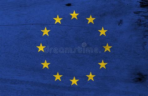 Flag Of Europe On Wooden Plate Background Grunge European Flag Texture