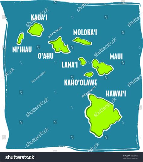 Retro Tropical Map Hawaiian Islands Chain Stock Vector 78636400
