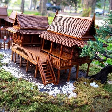Thai Traditional Teak House Miniature Model Assembly Kit 5x9x5 Toy