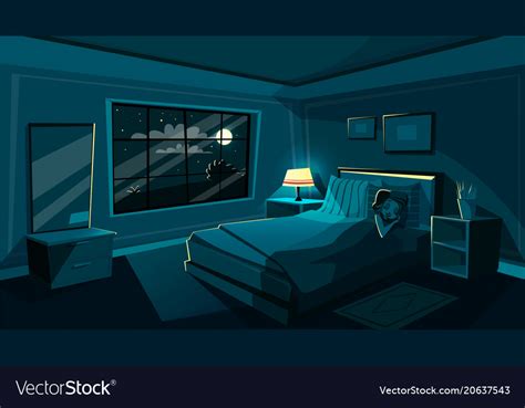 Cute Young Woman Sleeping Bedroom At Night Vector Image