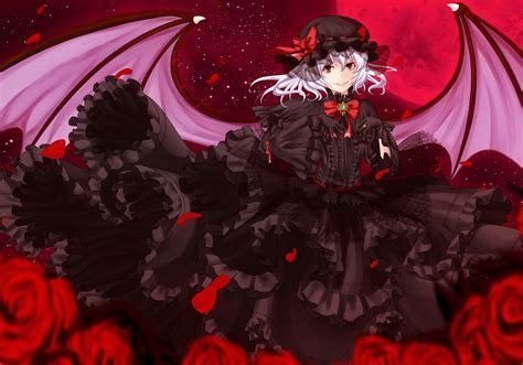 Dress Flowers Goth Loli Hat Lolita Fashion Moon Night Red Eyes Remilia