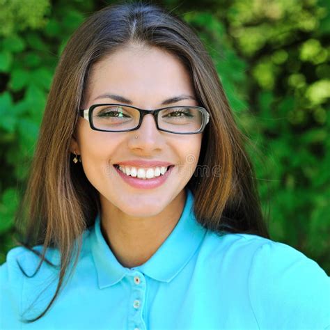 Woman In Glasses Outdoors Stock Image Image Of Happiness Looking