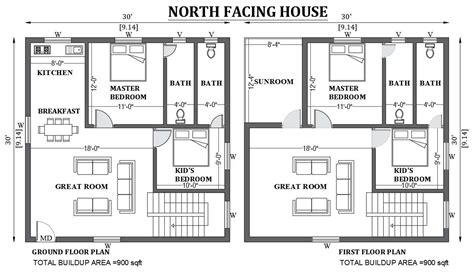 30x30 North Facing House Design As Per Vastu Shastra Is Given In This
