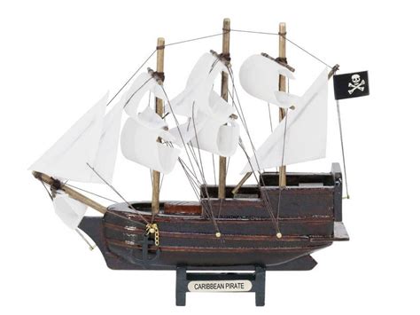 Buy Wooden Caribbean Pirate White Sails Model Pirate Ship 7in Model Ships