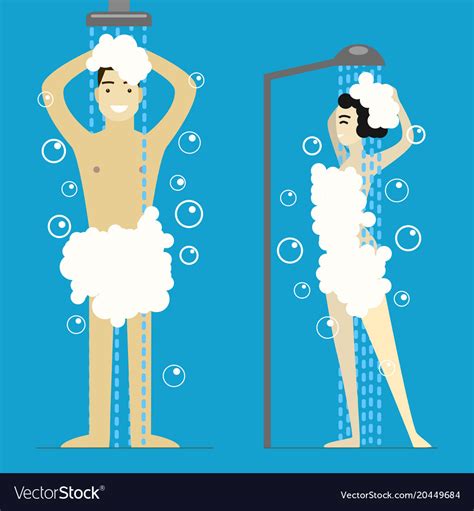 Cartoon Man And Woman Taking Shower Royalty Free Vector