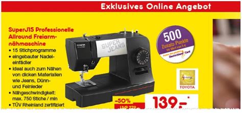 Ich habe die toyota superj15pe vor kurzem erworben und ich muss sagen, dass es sich dabei um eine ausgezeichnete, sehr hochwertig verarbeitete, durchweg. Toyota Nähmaschine als Netto Angebot ab 20.2.2017