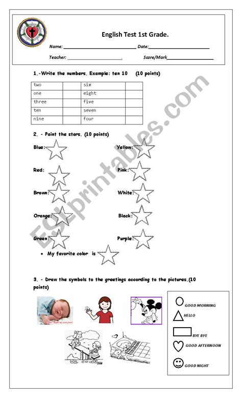Exam Grade 1 English Esl Worksheets For Distance Learning And English