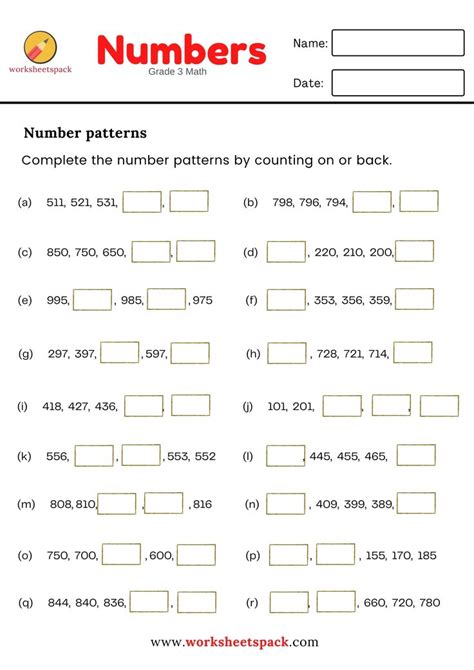 number patterns worksheet  grade  math easy math