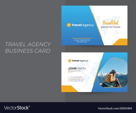 Travel Tour Agency Business Card Design Royalty Free Vector