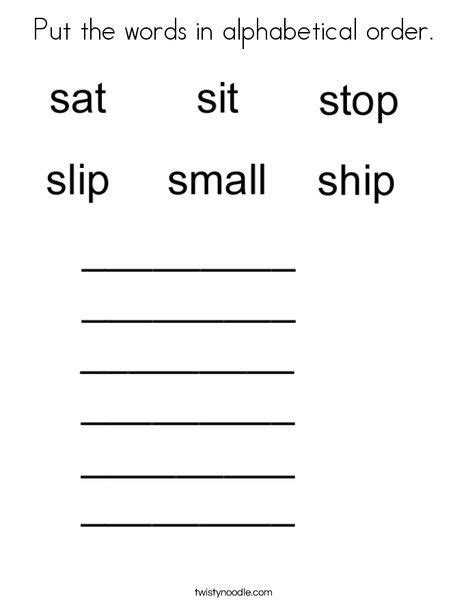 In this program, you'll learn to sort the words in alphabetic order using for loop and display it. Put the words in alphabetical order Worksheet from ...