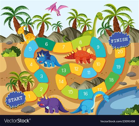 A Dinosaur Board Game Template Royalty Free Vector Image
