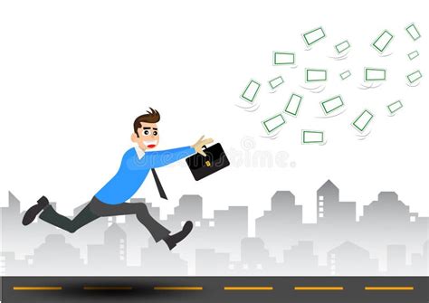 Businessman Trying To Catch Money On City Background Stock Illustration