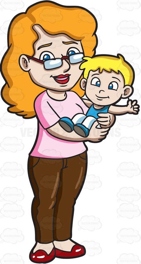 A Mother Carrying Her Young Toddler Son Cartoon Clipart Vector
