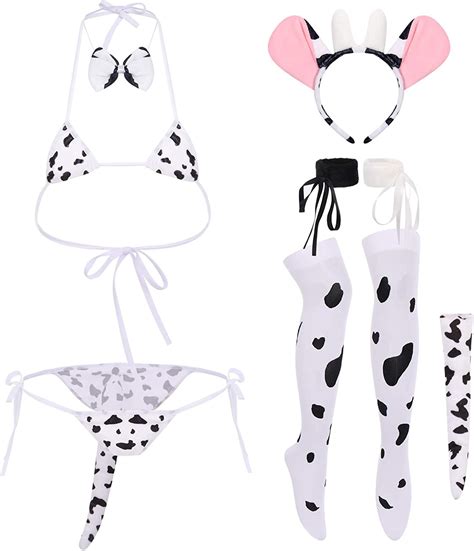 women s sexy milk cow lingerie set kawaii anime maid cosplay costume mini bikini dalmatian