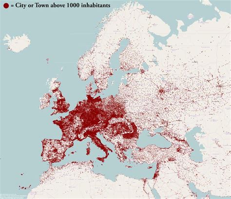 Population Density Of Europe And Its Surrounding Regions Towns1000