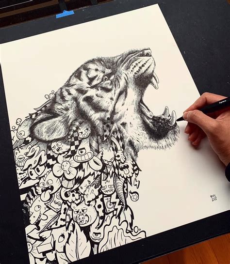 Drawing Doodle Art Vexx Tiger - Doodeling