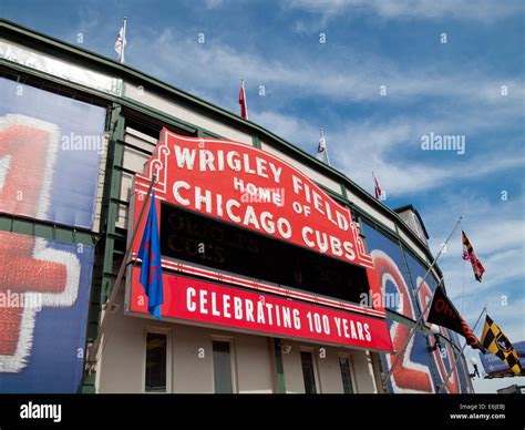 The Famous Wrigley Field Marquee And Exterior Of The Baseball Stadium In 2014 The 100th