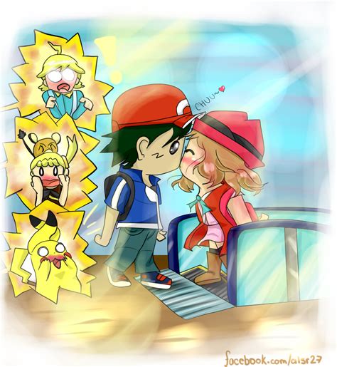 Ash And Serena Kiss By Xalsr X On Deviantart