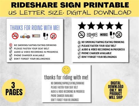 Rideshare Sign Uber Lyft Drivers Driver Signs Printable Etsy