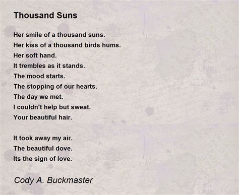 Thousand Suns Thousand Suns Poem By Cody A Buckmaster