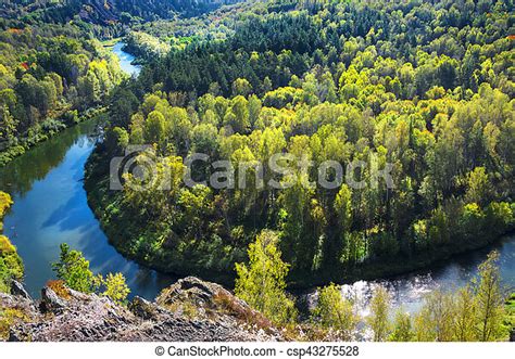 Autumn Landscape View Of The Siberian River Berd From The Rock