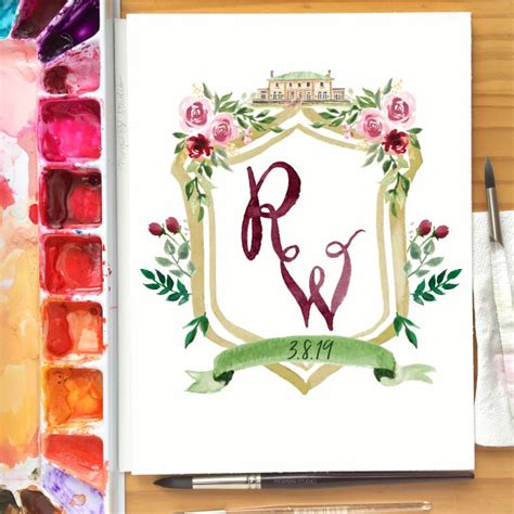 Custom Watercolor Wedding Crests Mospens Studio