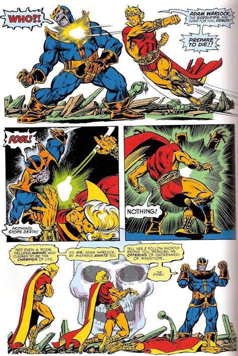 Thanos Defeats Adam Warlock Artwork By Jim Starlin Comic Book Pages