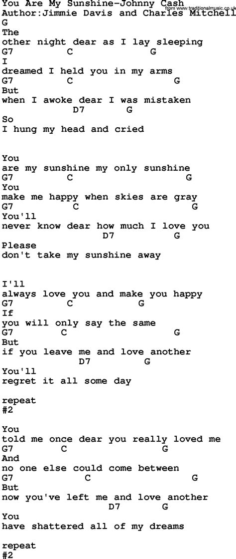 Country Musicyou Are My Sunshine Johnny Cash Lyrics And Chords