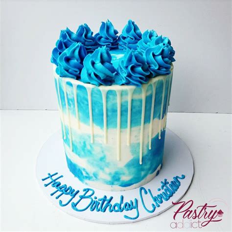 Blue Watercolor Birthday Cake Simple Birthday Cake Buttercream Cake